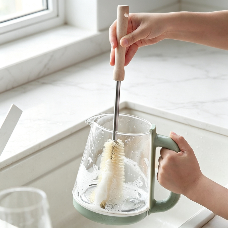 Baby Food Dispensing Spoon - Sikat Botol Gagang Kayu Panjang Sikat