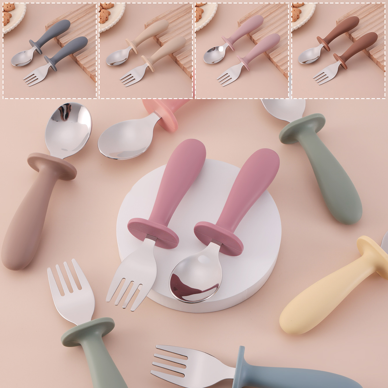 Warna Anak-anak 2 Buah Set Sen - Baby Food Utensils Set ulasan dan harga